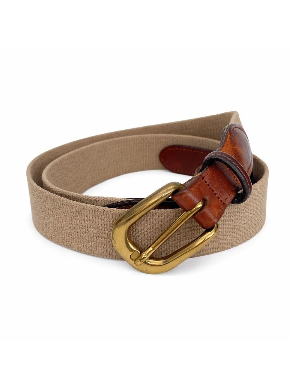 Vintage Torino Leather Co Canvas Leather Brass Buckle Belt Made in USA Size 36